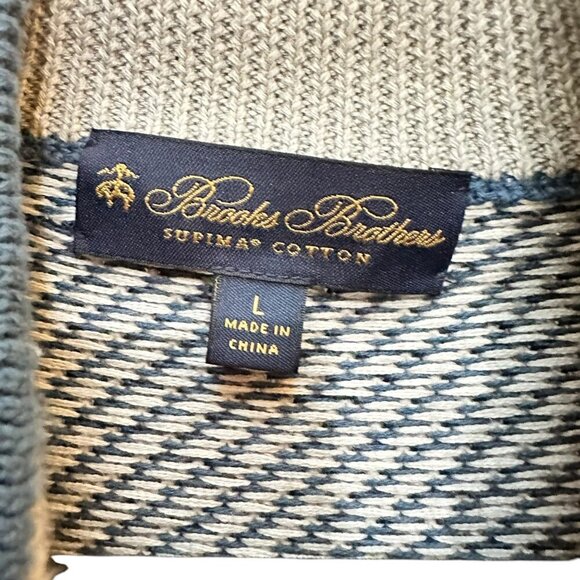 Brooks Brothers Sweater Blue‎ White Houndstooth 1/4 Zip Preppy Size L - Picture 6 of 7